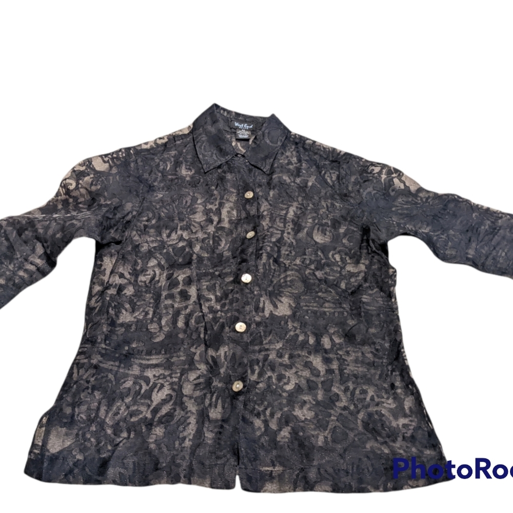 West End Sheer Black Button Up Petite S